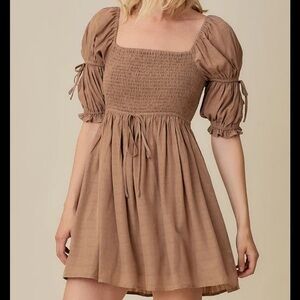 Mustard Seed Brown Smocked Puff Sleeve Dress Size Medium